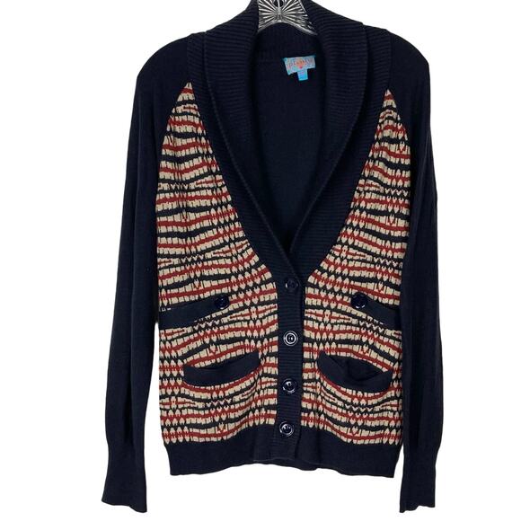 NWOT PLENTY BY TRACY REESE Cardigan M Silk Cotton Geo Print Shawl Neck Buttons - Picture 1 of 6